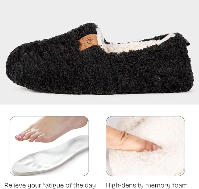 EverFoams Women’s Soft Curly Full Slippers Memory Foam Lightweight House Shoes Cozy Loafer with Polar Fleece Lining - Image 4