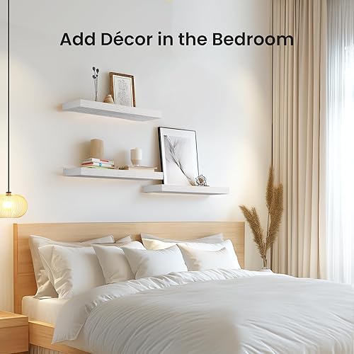 Miniatura 8 de Amada - 3 juegos de estantes flotantes invisibles montados en la pared estantes modernos de almacenamiento de madera sintética con acabado mate