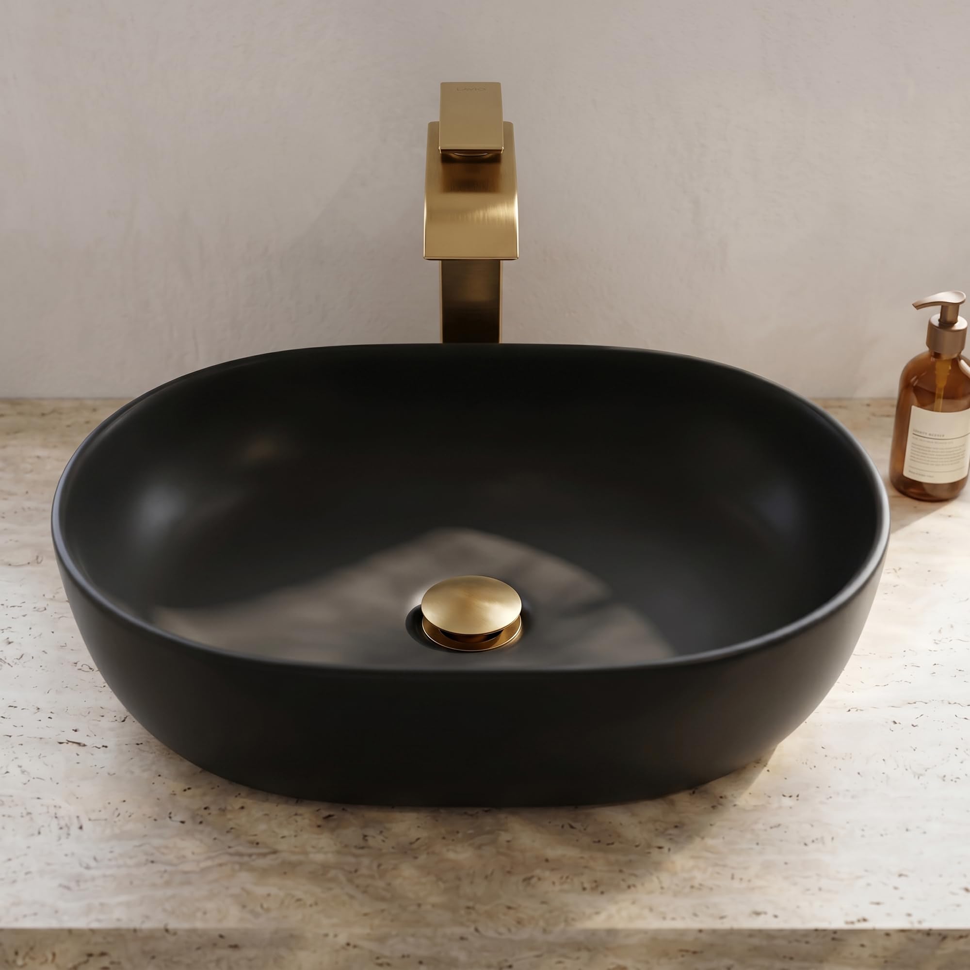 AKORD Lavabo da Appoggio Ovale in Ceramica ELIPSE - Lavandino Bagno Moderno 49 x 34,5 x 13,5 cm, Nero Opaco
