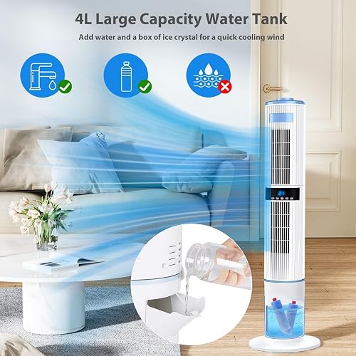Climatiseur Mobile Silencieux Portable Rafraîchisseur d'air 360° Oscillation, Sortie d'air Double, 24H Minuteries, 65W, 4 Modes et 3 Vitesses avec Télécommande pour Chambre, Bureau, Cuisine - 6