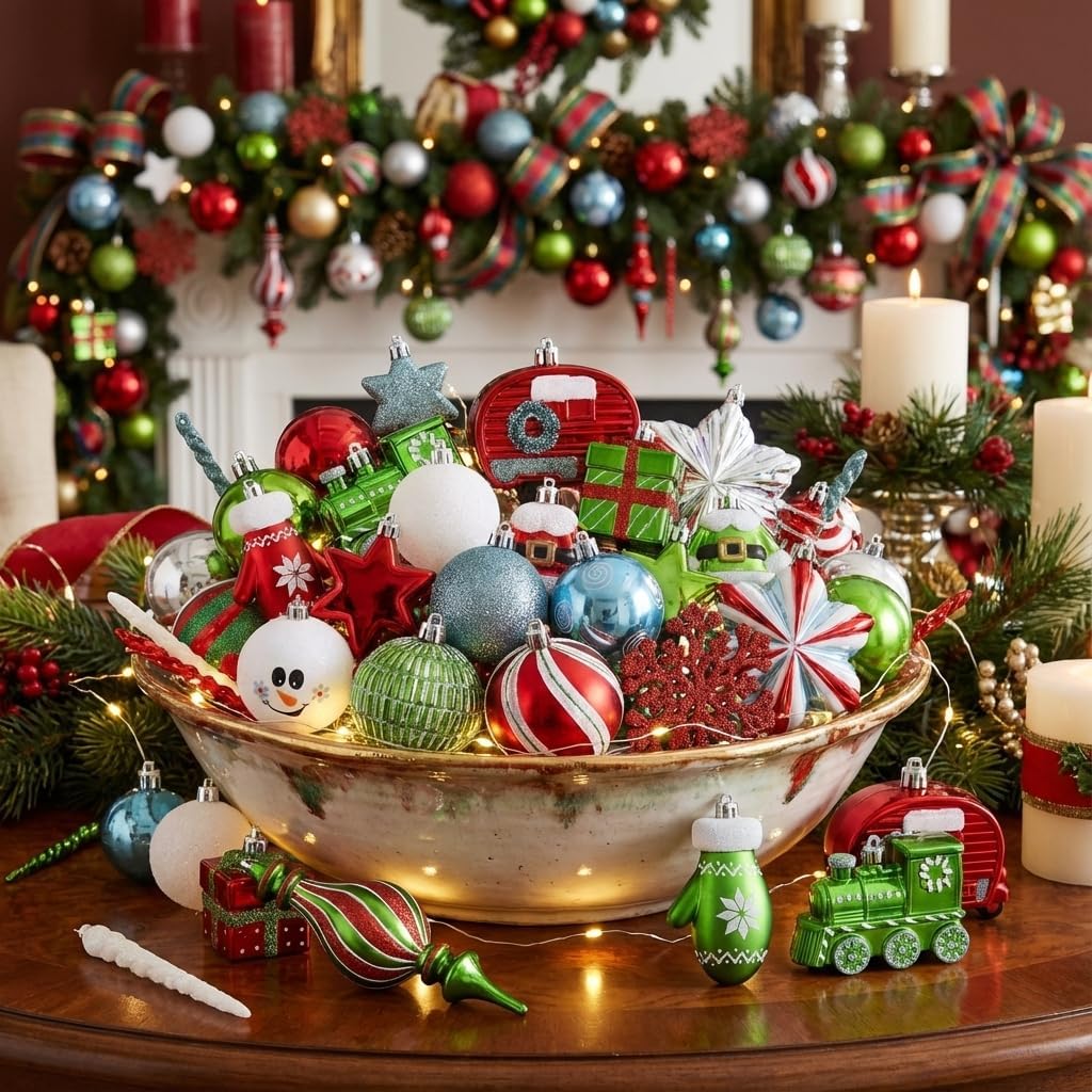 Valery Madelyn Christmas Ball Ornaments, 80ct Colorful Shatterproof Christmas Tree Decorations Set, Red Green Blue Variety Rainbow Hanging Ornaments for Xmas Trees Bulk Holiday Party Decor