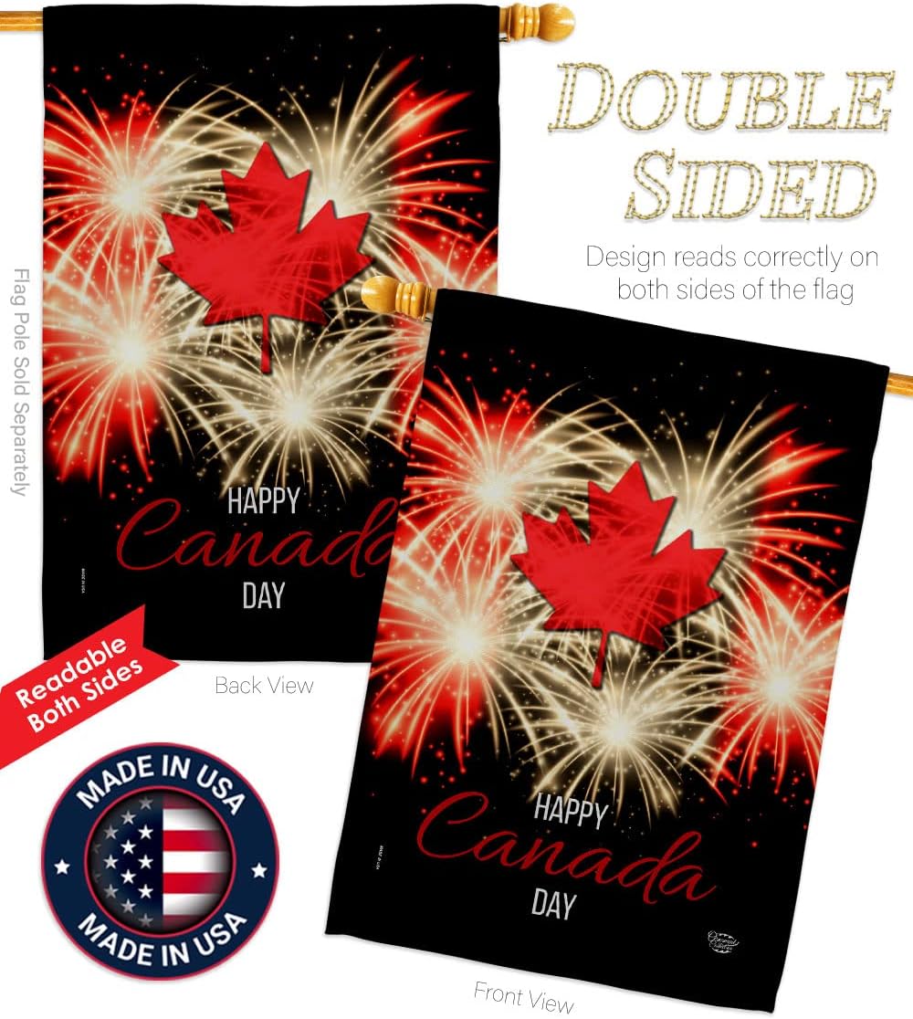 Firework Canada Day House Flag 2 pcs Pack Provinces Canadian Territories Region Country Particular Area Decoration Banner Small Garden Yard Gift Double-Sided, Made in USA