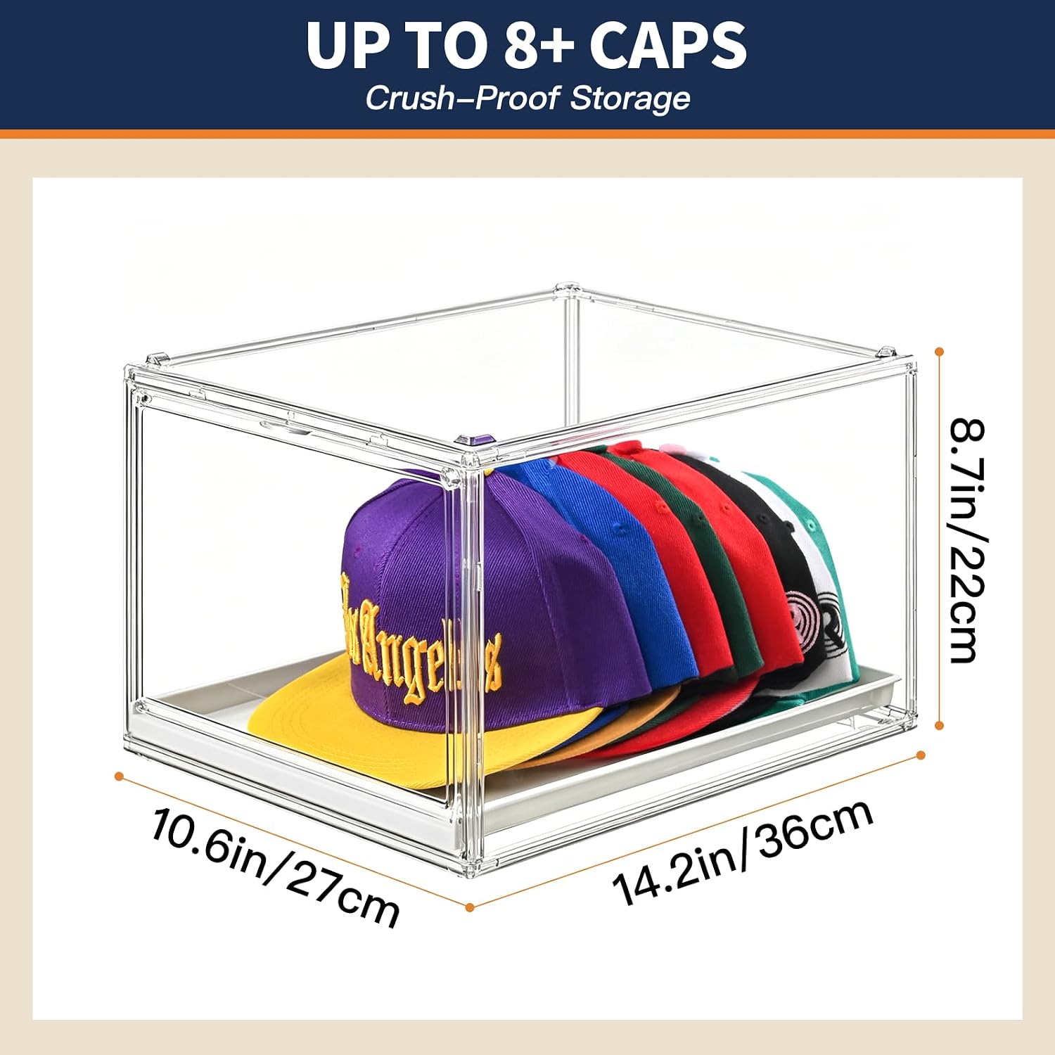 2Pack Ultra Clear Hat Organizer Drawer for Baseball Caps Storage, Heavy Duty Box Stackable with Magnetic Door Dustproof for Closet