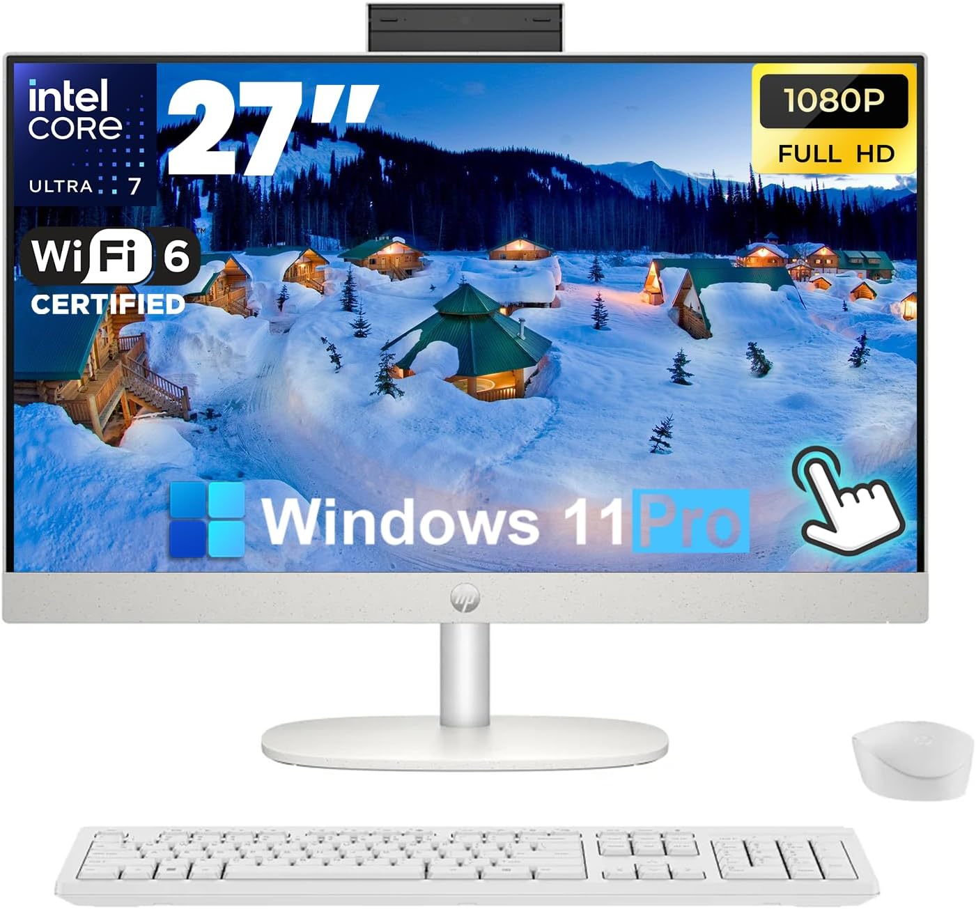 HP 27-inch All-in-One Desktop Computer - FHD Touchscreen, 32GB DDR5 RAM, 1TB SSD, Intel Ultra 7-155U, Intel UHD Graphics, Windows 11 Pro, Wi-Fi 6, HDMI