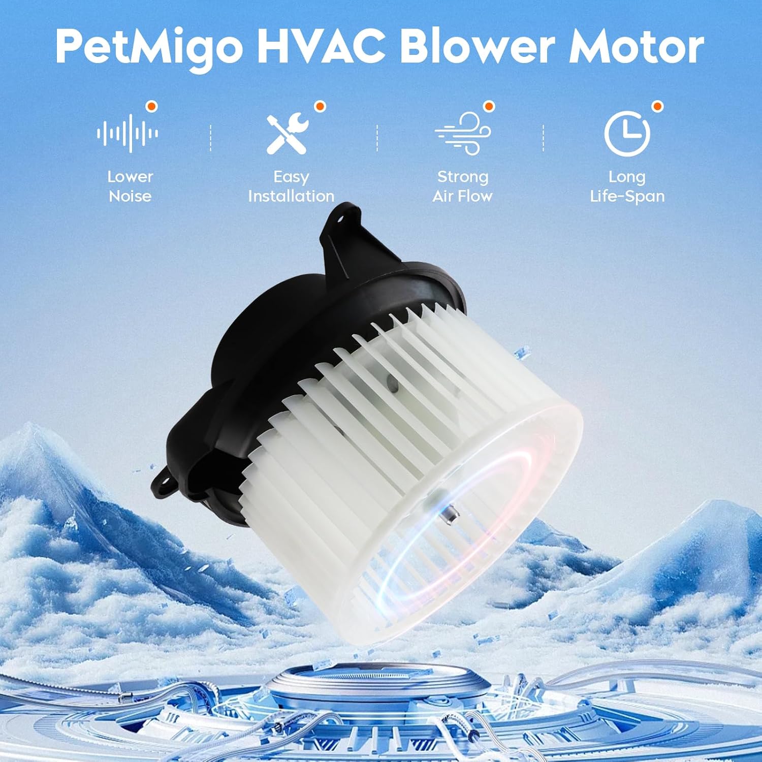 HVAC Blower Motor with Fan Cage (fits w/Custom Center Console) Replaces 700101 Fit for Chevrolet Silverado/GMC Sierra 2003-2007| Fit for Hummer H2 03-07 | 3 Bolt Mount Style