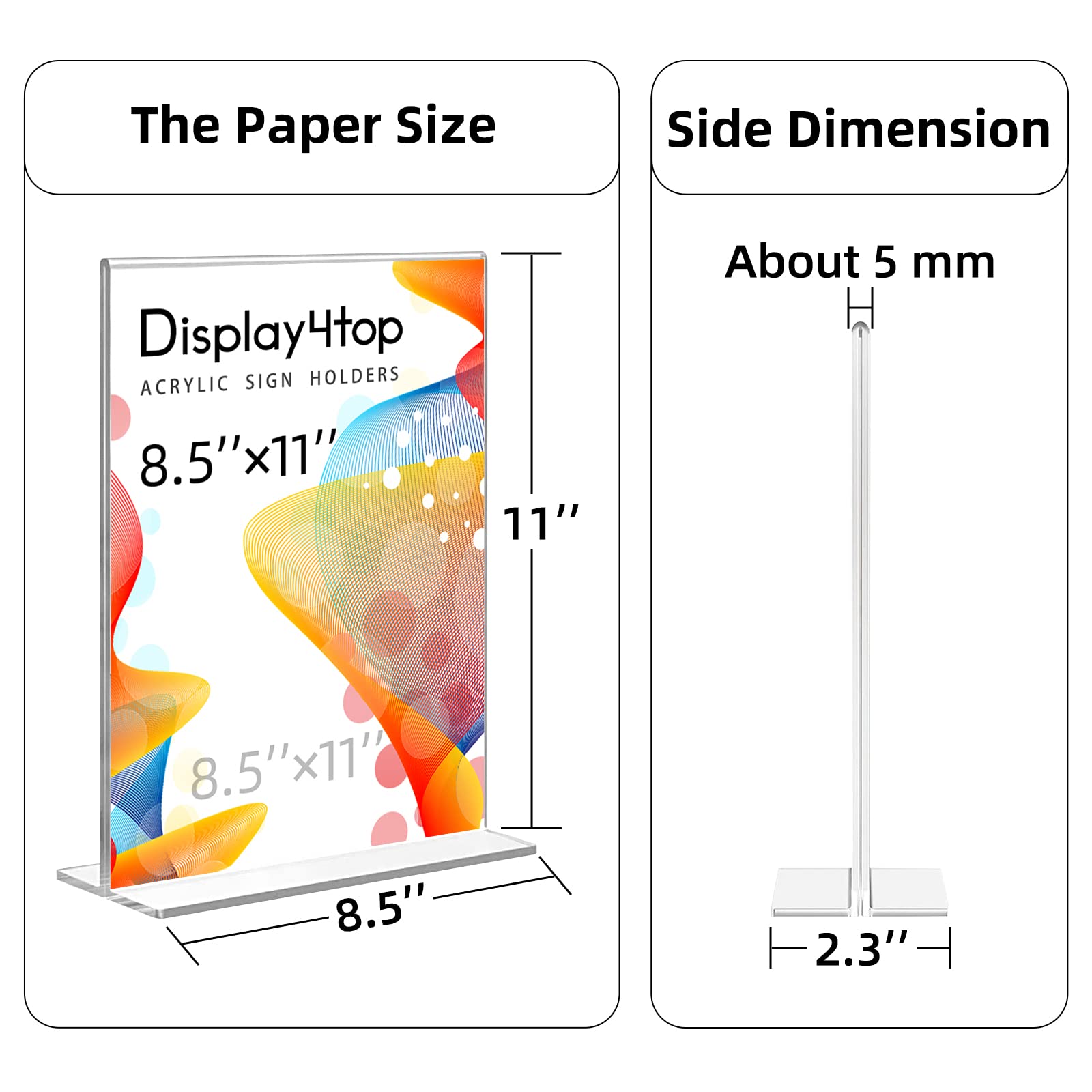 display4top 8.5x11 Acrylic Sign Holder, Clear Table Top Display Plastic Stand, Double Sided, Bottom Load, T Shape Menu Portrait Ad Frame for Restaurants, Home, Office, Photo Frames, Store (6 Pack)