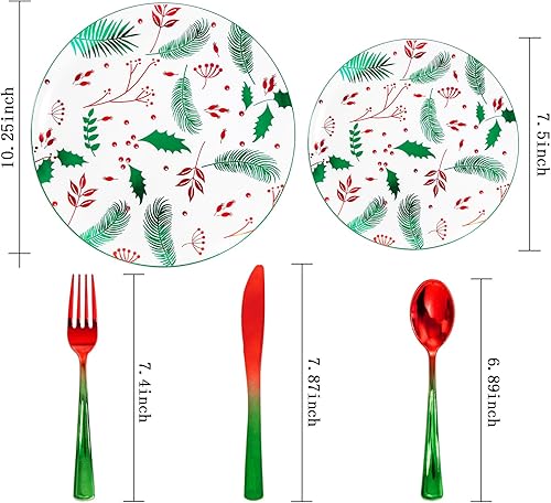 Miniatura 2 de Liacere 150 platos de plástico de Navidad, platos de plástico verde y rojo, platos de fiesta de Navidad incluyen 60 platos de bayas de acebo, 90