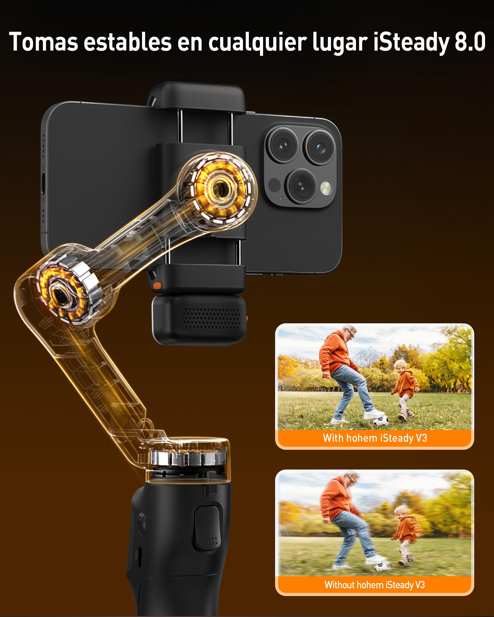 hohem iSteady V3 Gimbal Estabilizador - Estabilizador de cardán 3 Ejes, rastreador magnético de IA, Controlador Desmontable, Poste extendido Incorporado, trípode, Plegable, para Live Stream, vlog