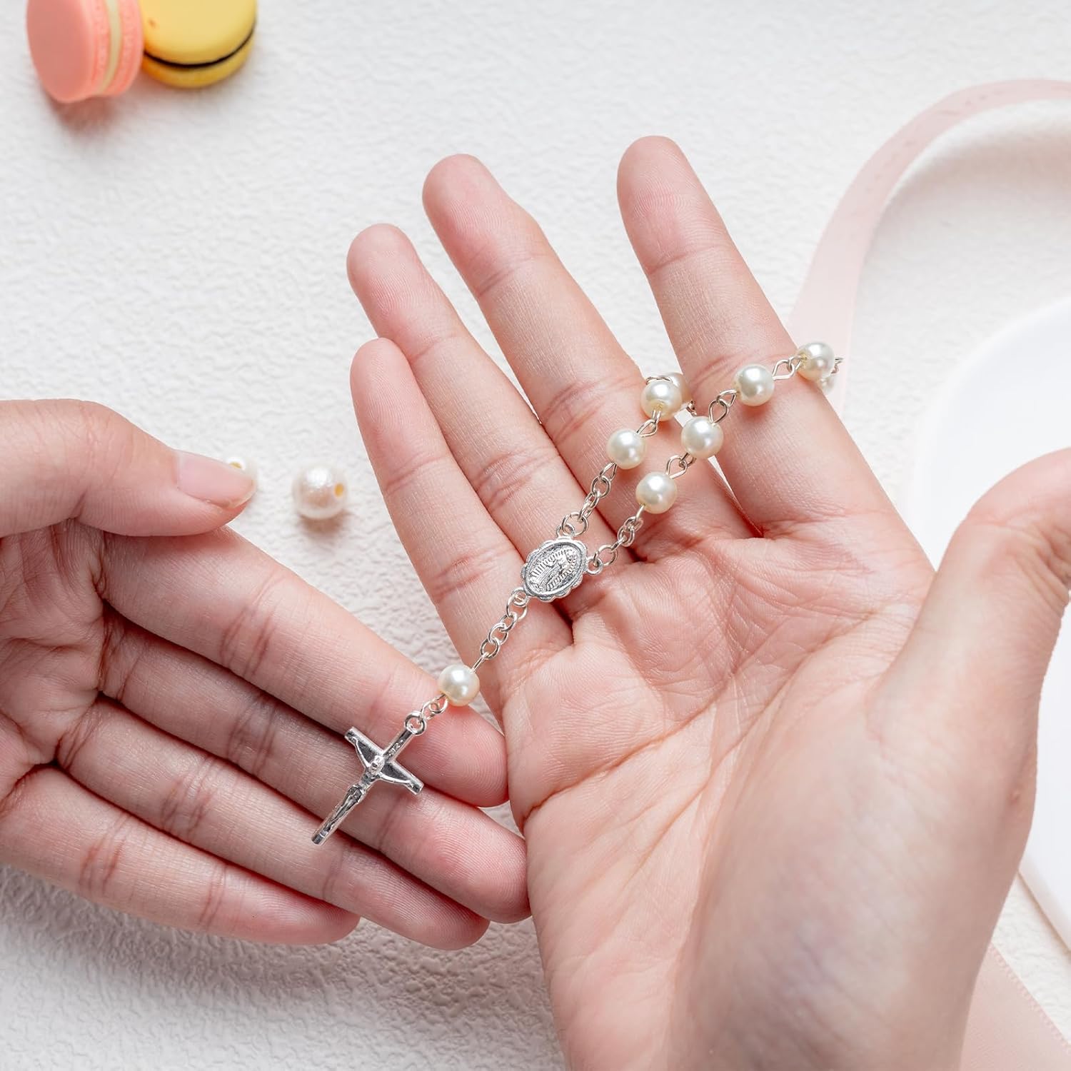 100-Piece Baptism Favors Set for Baptism Party - Includes 24 Mini Rosary Favors, 24 Favor Boxes, 26 Organza Bags, and 26 Thank Tags - Ideal Christian Gifts - Image 7