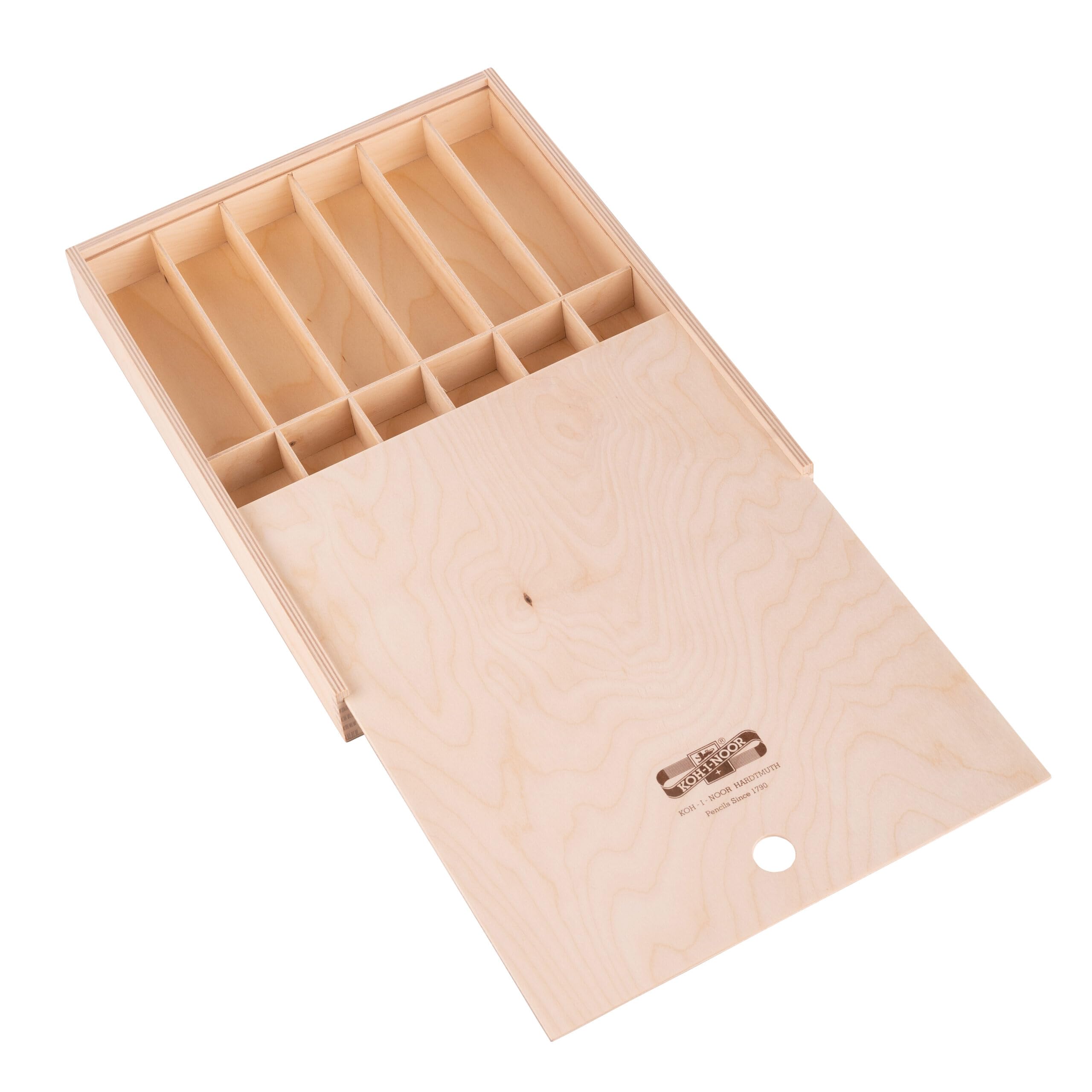 Holzbox Holzschiebebox Gross für Stifte Pinsel Druckbleistifte, etc. KOH-I-Noor Stiftebox Aufbewahrungsbox Pinselbox Stifteköcher