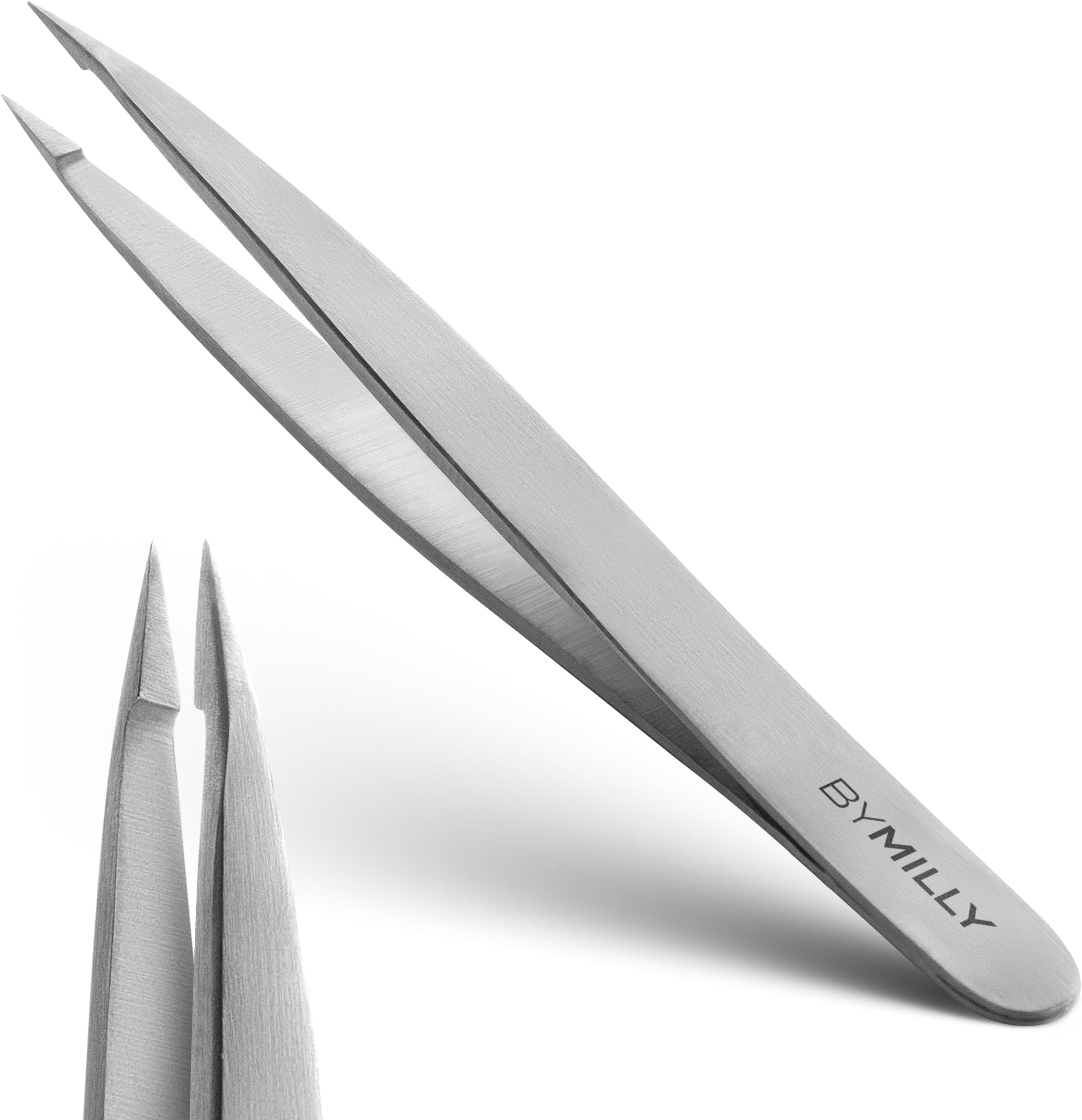 Pointed Tweezers - Stainless Steel - Perfectly Aligned Hand-Filed Point Tip Precision Tweezers - Tweezers for Ingrown Hair, Eyebrows, Facial Hair, Splinters, Ticks and Glass Removal - Silver