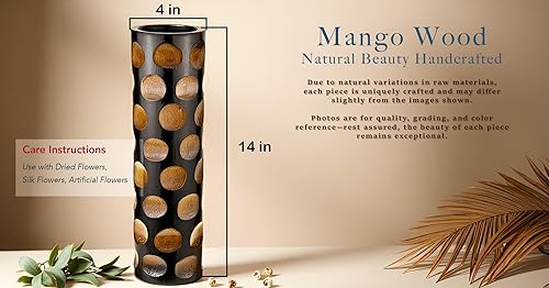 Miniatura 7 de AeraVida Jarrón decorativo moderno de madera de mango de 14 pulgadas Diseño de lunares bellamente tallados Decoración contemporánea hecha a mano