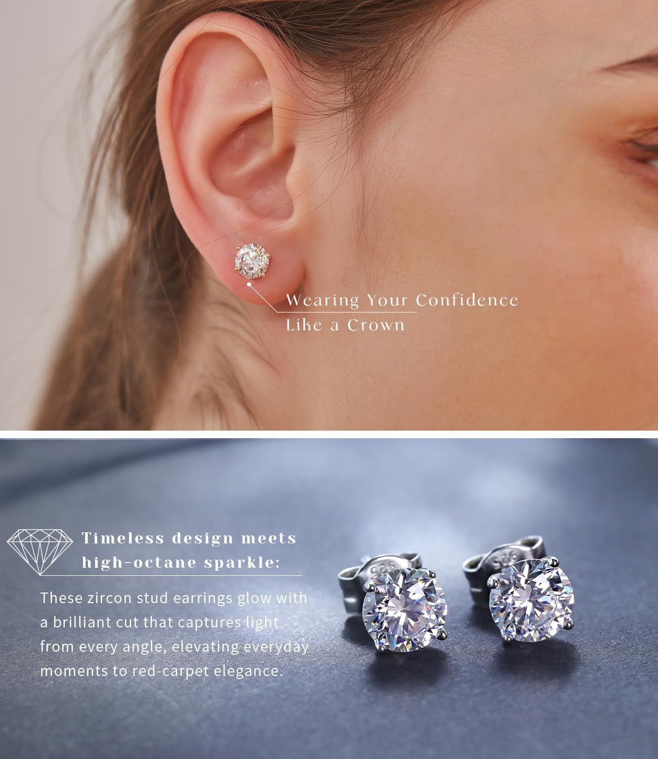 "STUNNING FLAME" Solid 14K Gold Post & Sterling Silver Round Cut Cubic-Zirconia Stud CZ Earrings | Hypoallergenic Jewelry - Image 8