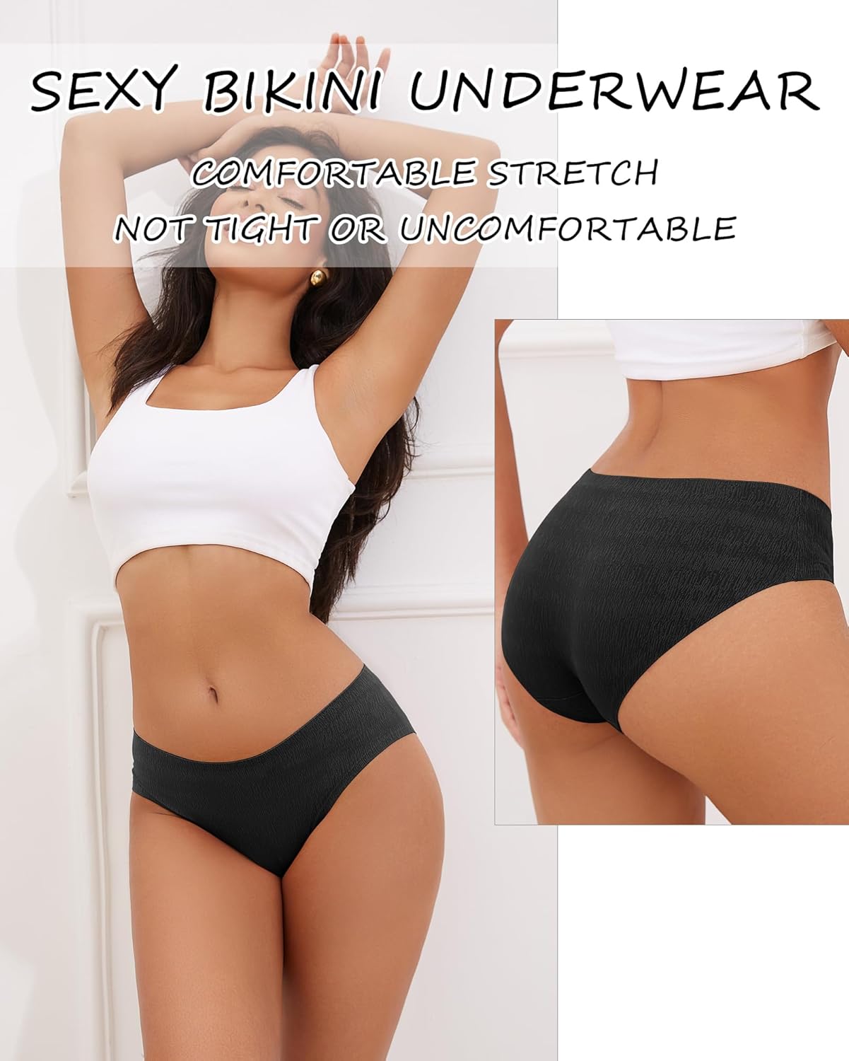 Seamless Underwear for Women No Show Cheeky Low Rise Bikini Jacquard Soft Ladies Panties Breathable Stretch Hipster 6 Pack - Image 3