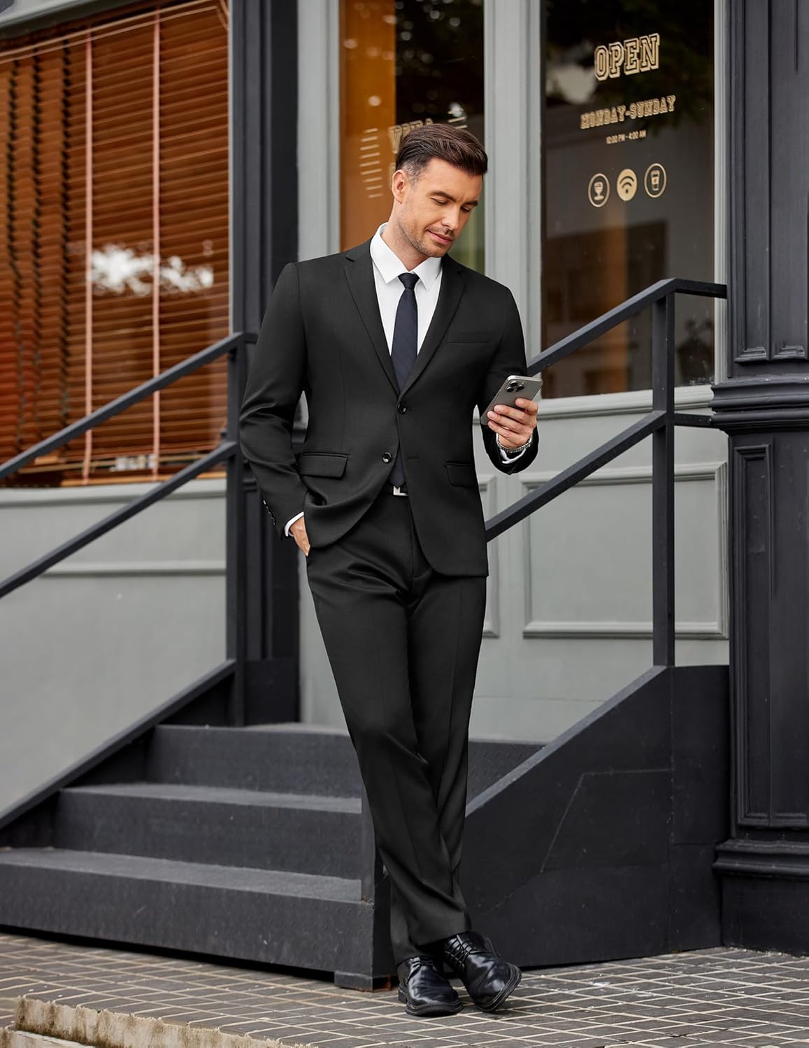 COOFANDY Men's 2 Piece Suits Classic Fit Suit Set 2 Button Blazer Jacket and Dress Pants for Wedding Business Prom - Image 3