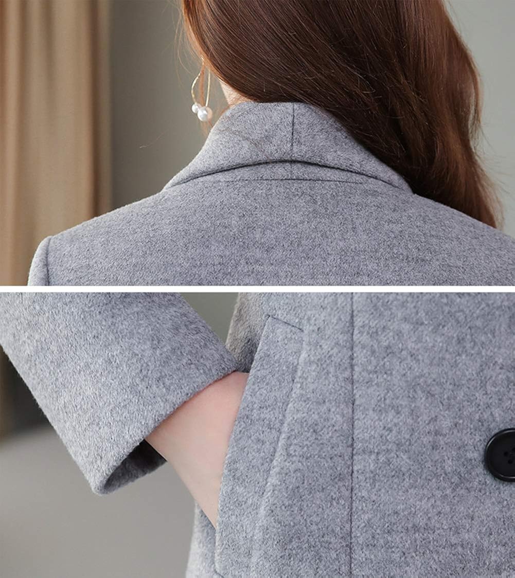 chouyatou Women's Chic Shawl Collar Work Double Breasted Maxi Long Wool Pea Coat : Clothing, Shoes & Jewelry