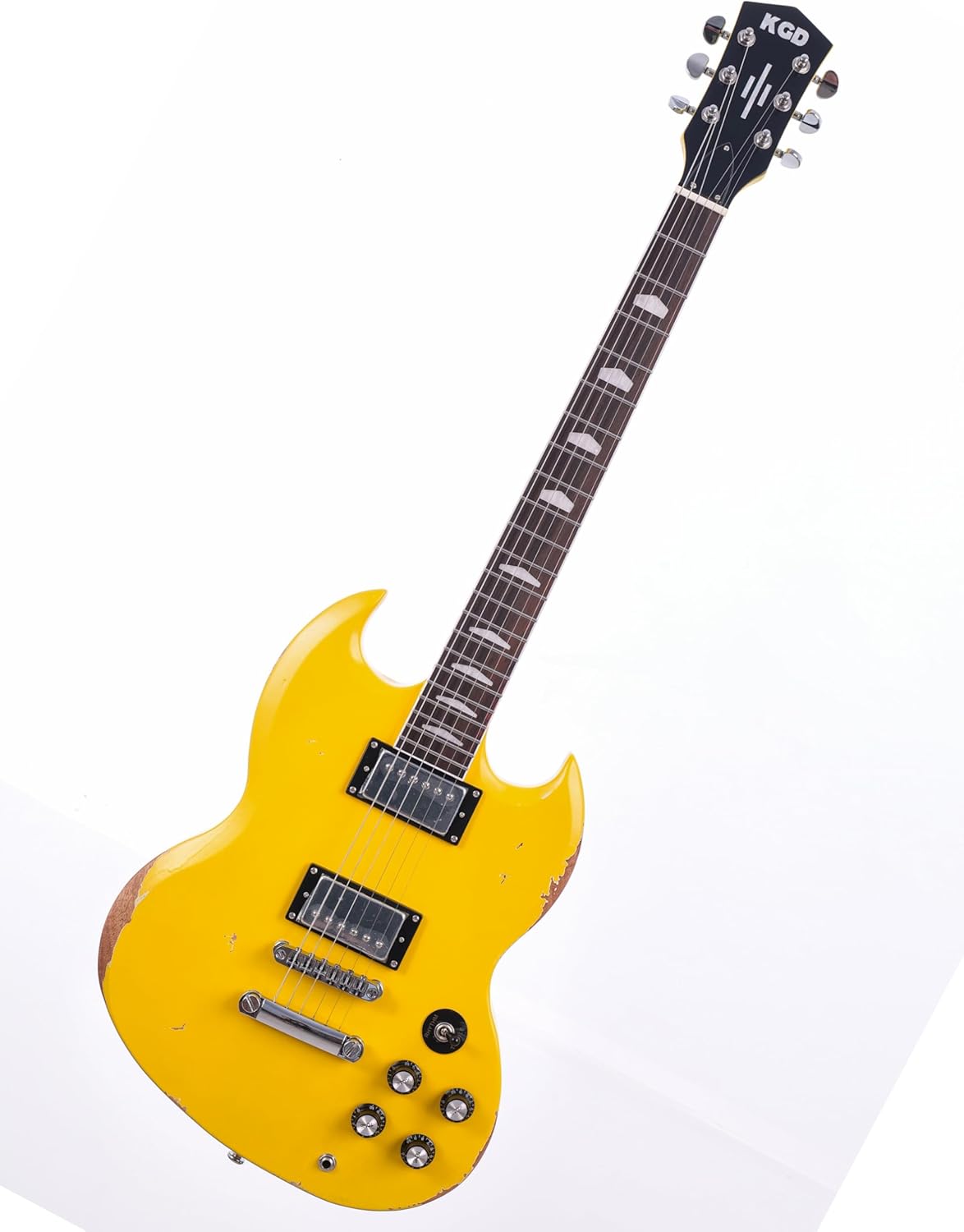 KGD Relic Electric Guitar,Solid Body Electric Guitar With Mahogany Body and Neck,Rosewood Fingerboard,Bone Nut,SG style 6-String Guitar,Professional/Electric Guitars for Adults