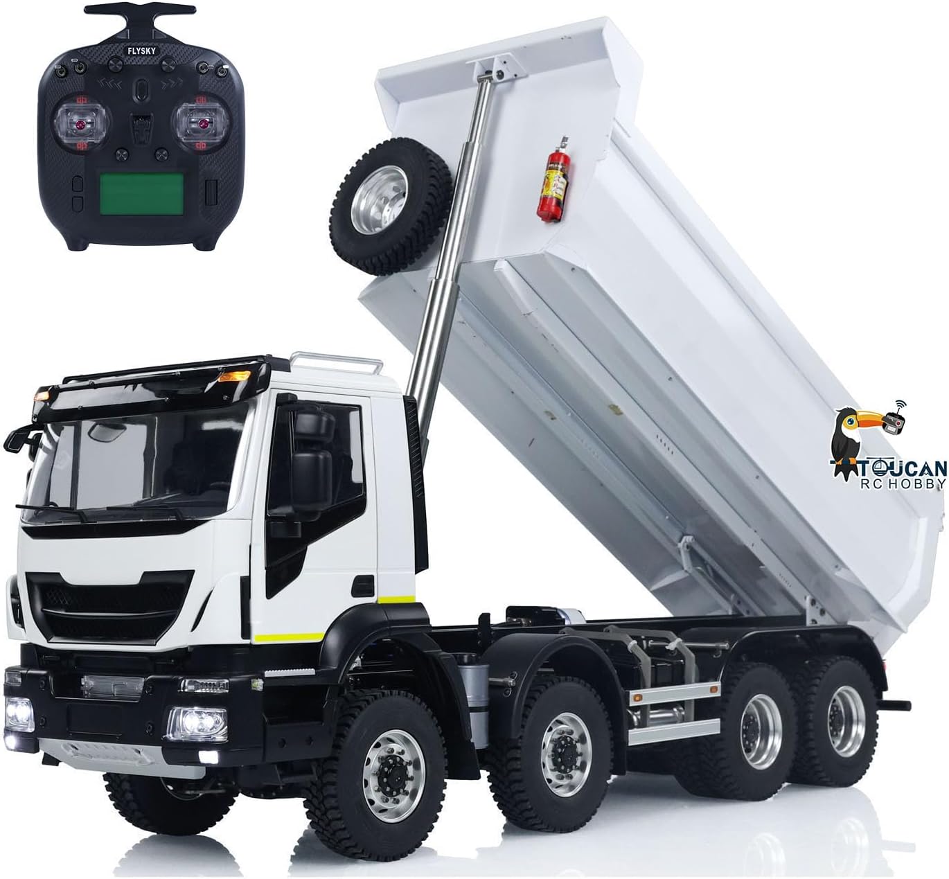 1/14 Metal Hydraulic RC Dump Truck 8X8 Radio Control Tipper Car 2-Speed Gearbox Hobby Grade Model(White)