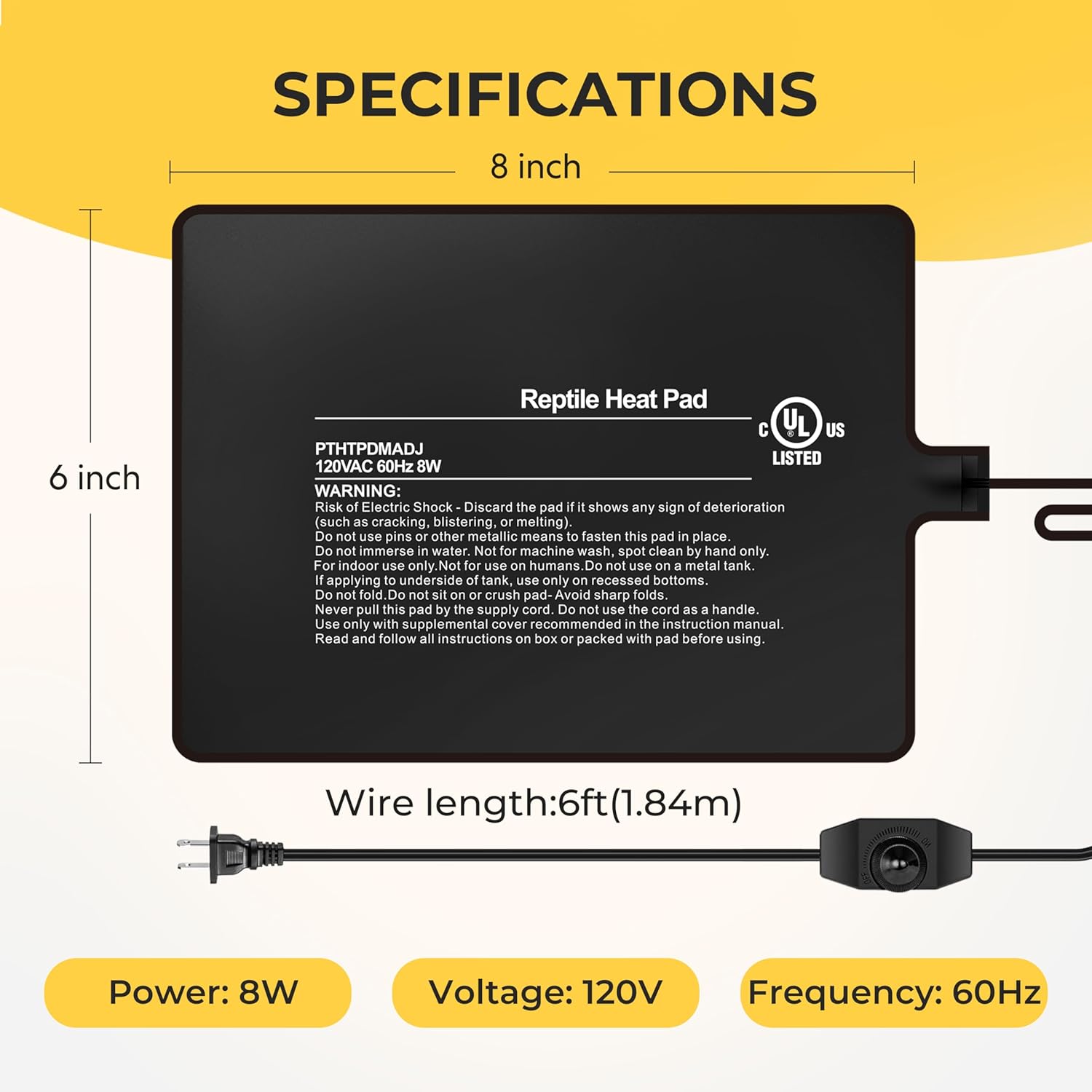 6x8 Inch Reptile Heating Pad with Temperature Controller Waterproof Under Tank Adjustable Terrarium Heat Mats for Reptiles, Amphibians & Small Pets, 2 Pack