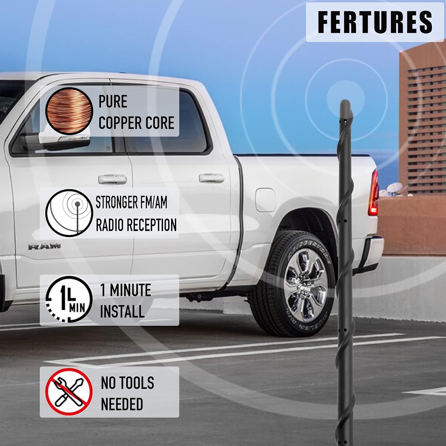 13 Inch Antenna Compatible with Dodge RAM 1500 2500 3500 Ford F150 Accessories Replcement Pickup Truck Short Antenna