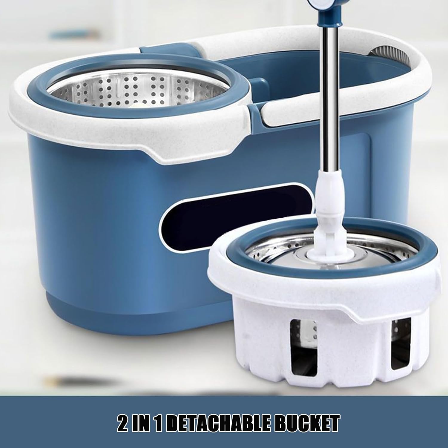 Spin Mop and Detachable Inner Mop Bucke, Self-Wringing Mop Bucket Floor Cleaning System for Hardwood, Wood, Laminate, Tile with 6 Cotton Mop Head Pads
