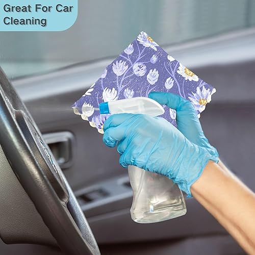 Miniatura 7 de Toallas de algodón escandinavo con estampado de flores moradas para secar platos, secado rápido, paquete de 6 paños de cocina para fregadero de