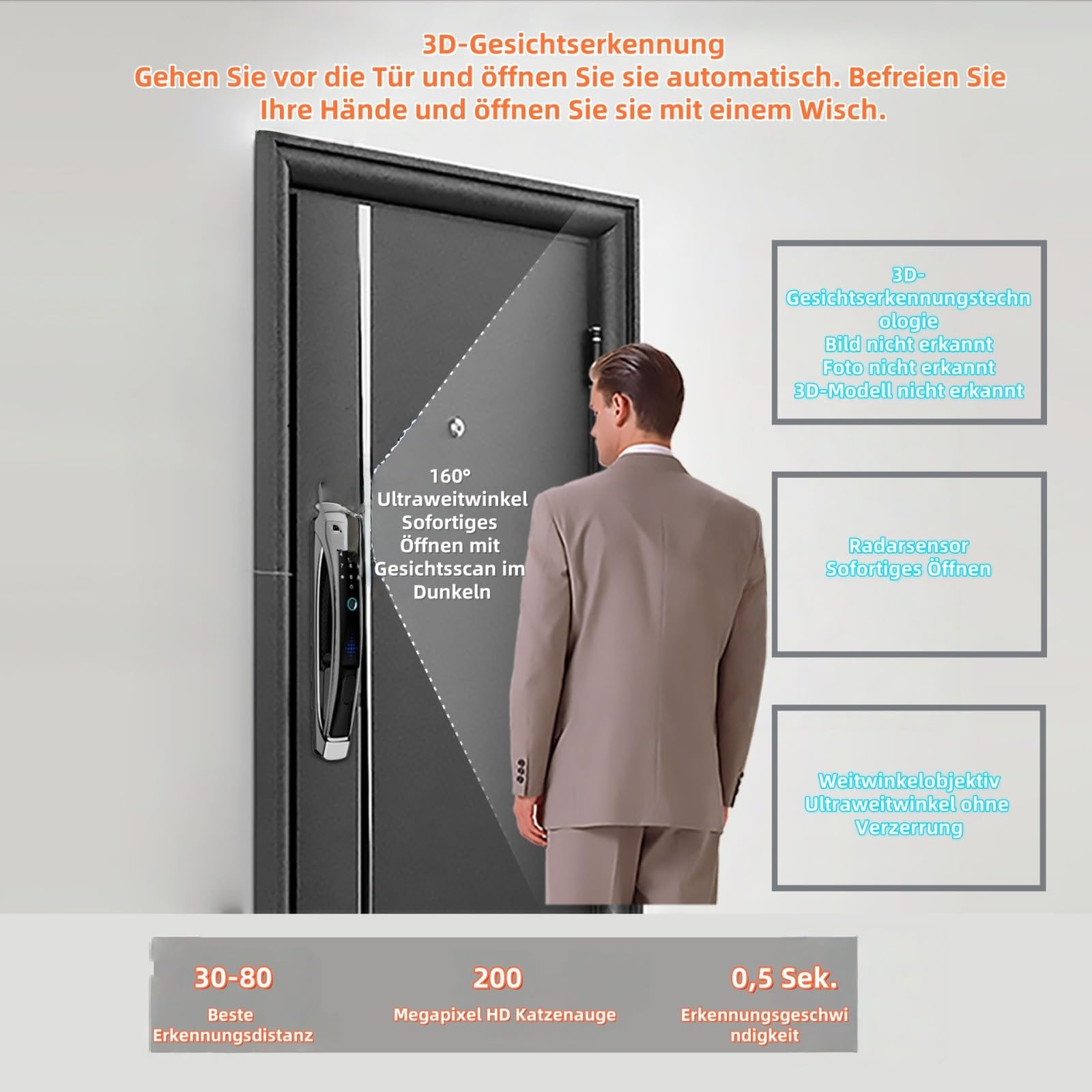 Serratura Smart Con Impronte Digitali 3D Face Smart Door Con Monitor Telecamera Di Sicurezza Serratura Elettronica Wifi Per Casa, Appartamento, Ufficio, Porta D'ingresso, Camera Da Letto