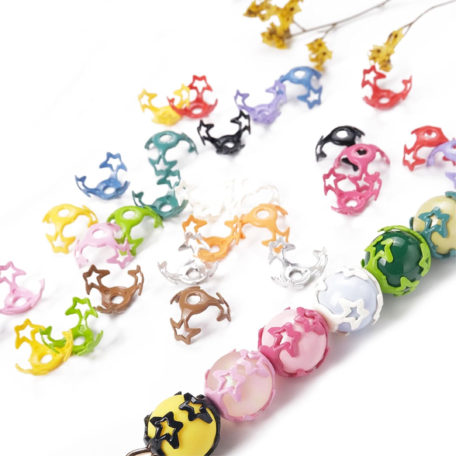 10Pcs/Bag Dopamine Series Colorful Kawaii Beads for Jewelry Making DIY Craft Decorations Phone Chain Keyring Earrings Bracelet Necklace Hair Accessories Home Decor (16x8 Star Half Round Torus Spacer)