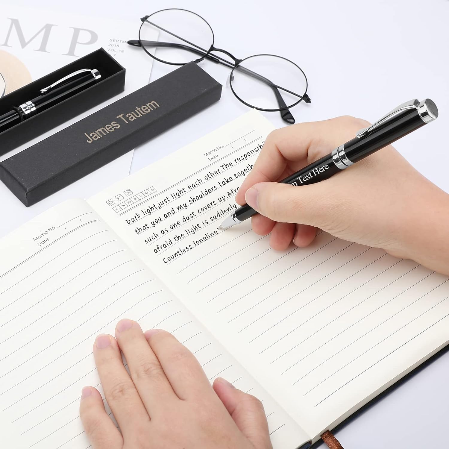 Personalized Pens, Custom Pens, Gift Ballpoint Pen Set, Free Engraving With Your Name Or Message, Gift for Colleagues Friends Business, Comes in Gift Pen Case (Black)