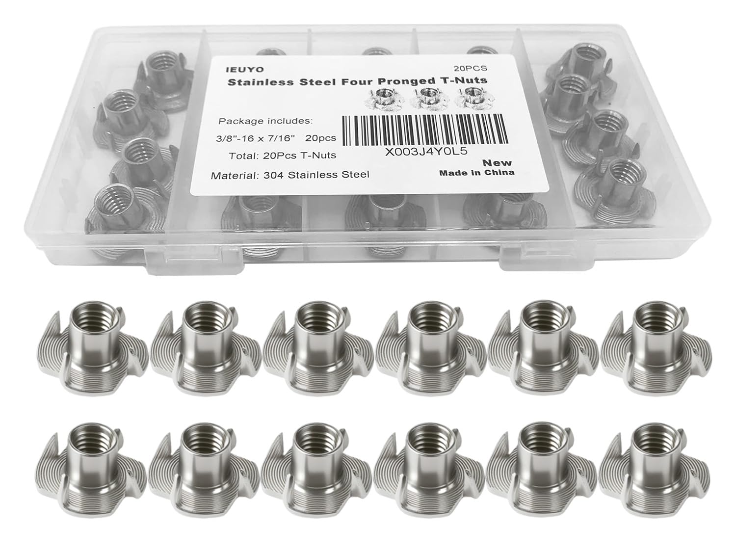 3/8" -16 T-Nut,Stainless Steel 4-Pronged Tee Nut 20Pcs image 3
