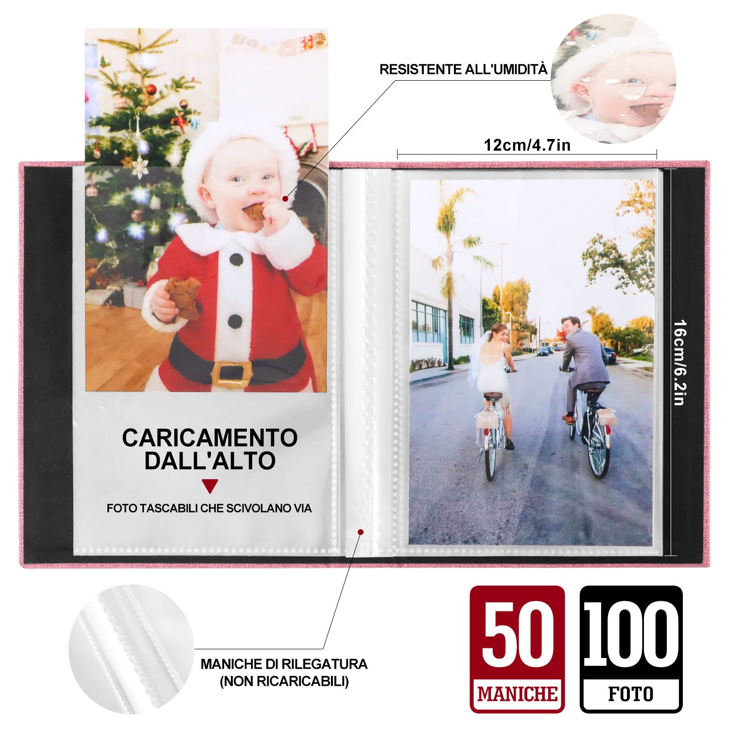 Lanpn Album Fotografico 10x15 100 con Tasche 2 Confezioni, Piccolo Mini Biancheria Album Foto Portafoto Verticale 10x15cm Tascabile Tasca Rosa