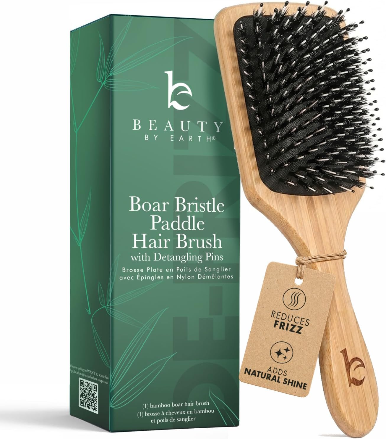 Boar Bristle Paddle Brush for Long & Thick Hair, Works on Dry & Wet Hair