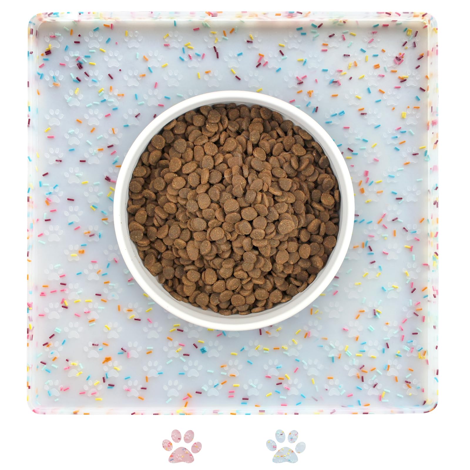 Ptlom Dog Food Mat Anti-Slip Dog Bowl Mats for Food and Water, Waterproof Pet Placemat Prevents Messy Spill to Floor, Silicone Puppy Feeding Tray for Small, Medium and Large Dogs Cats