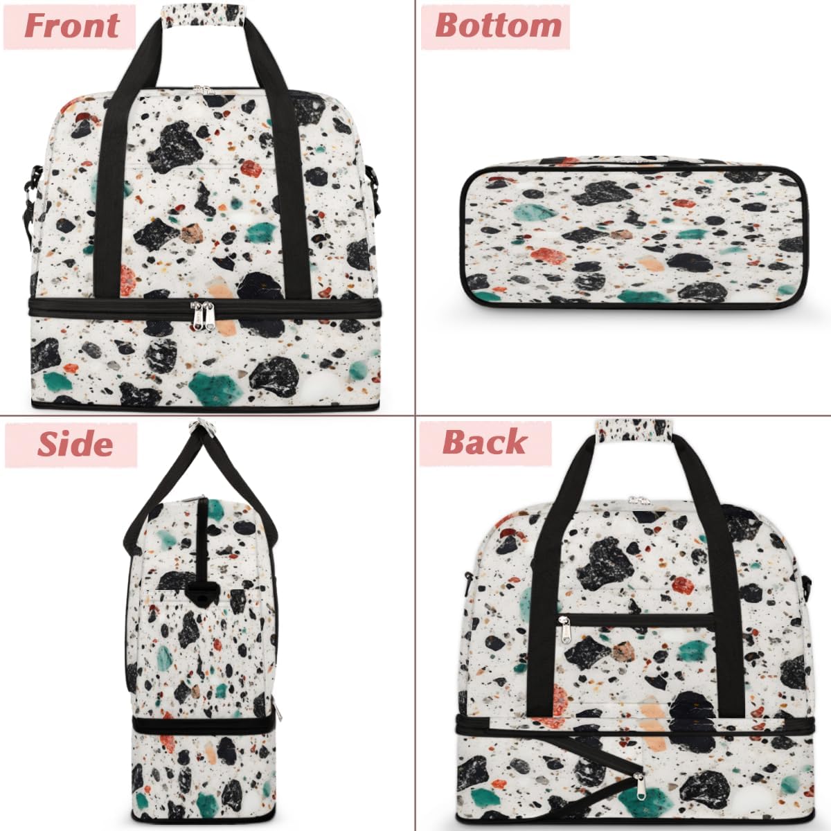 QsirBC Marbles Theme Decor Gym Bag for Women Duffle Tote with Shoes Compartment Men Weekender Duffel for Dance Travel Sports Swimming Overnight