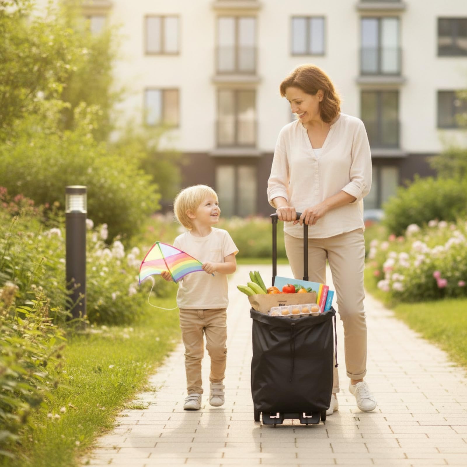 Sharplace Einkaufswagen Klappbar Einkaufsroller Einkaufskarre Transportwagen mit Abnehmbarer Tasche Oxford Wasserdicht Kompakt Zusammenfaltbar Leichtgängig Zwei, with Black Bag