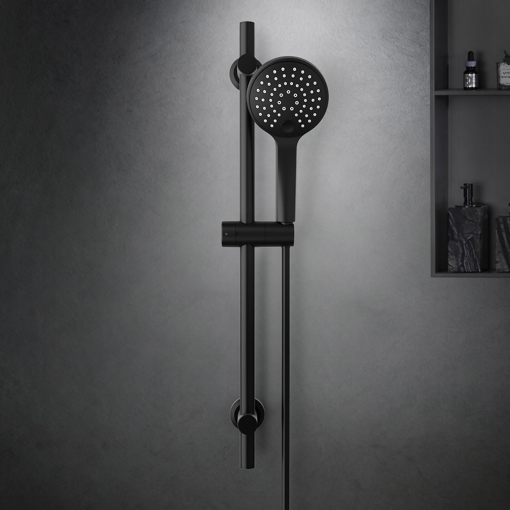 Görbach Barre de Douche Noir 70 cm, Colonne de Douche en Acier Inoxydable avec Douchette 3 Jets et Support de Fixation Réglable pour S'adapter aux Trous de Perçage Existants(HBD12MB)