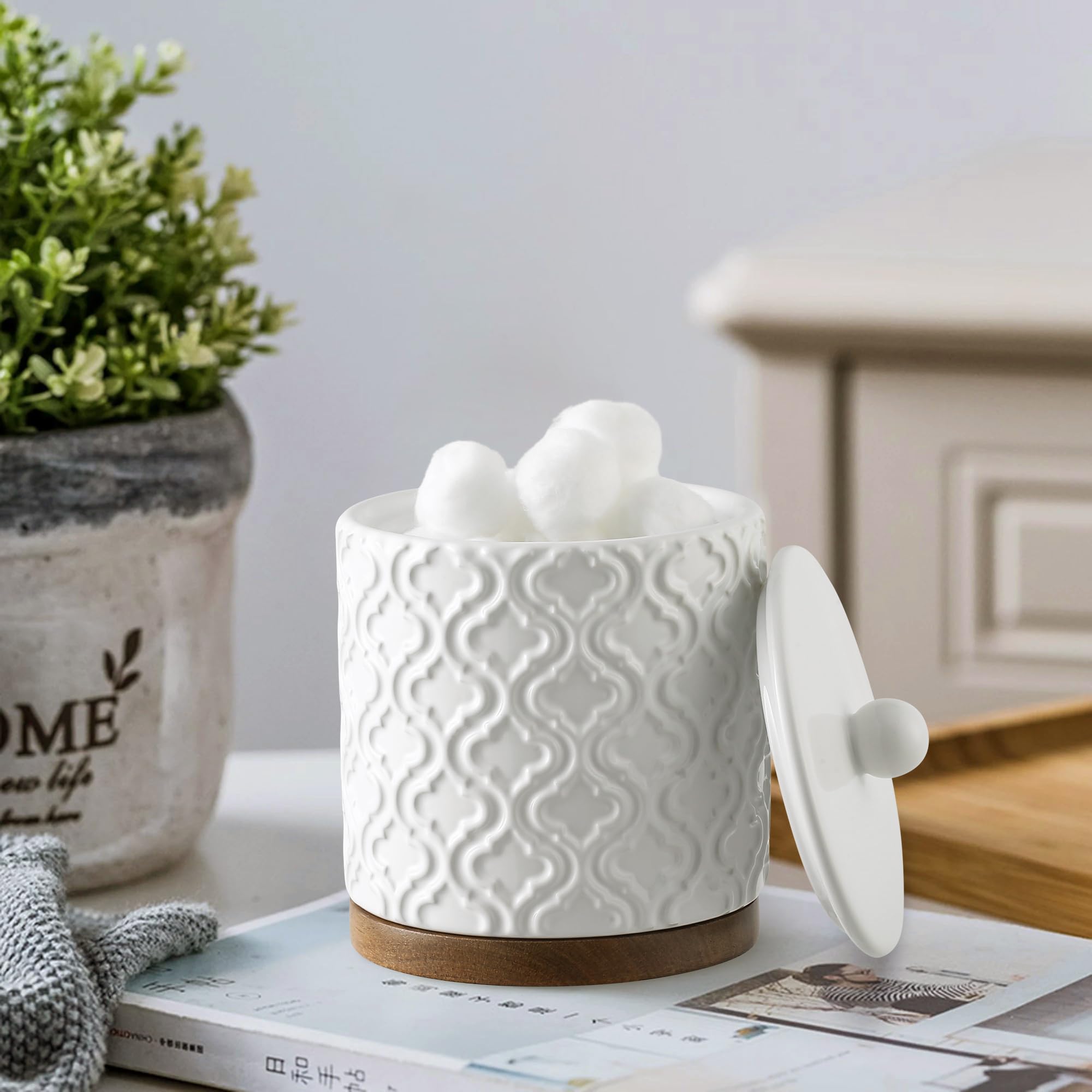 RQYIXI Bathroom Accessories Set 5 Pieces Toothbrush Holder Soap Dispenser Ceramic Bathroom Accessory Set Contain Cotton Swab Jar Toothbrush Cup Soap Dish Tumbler