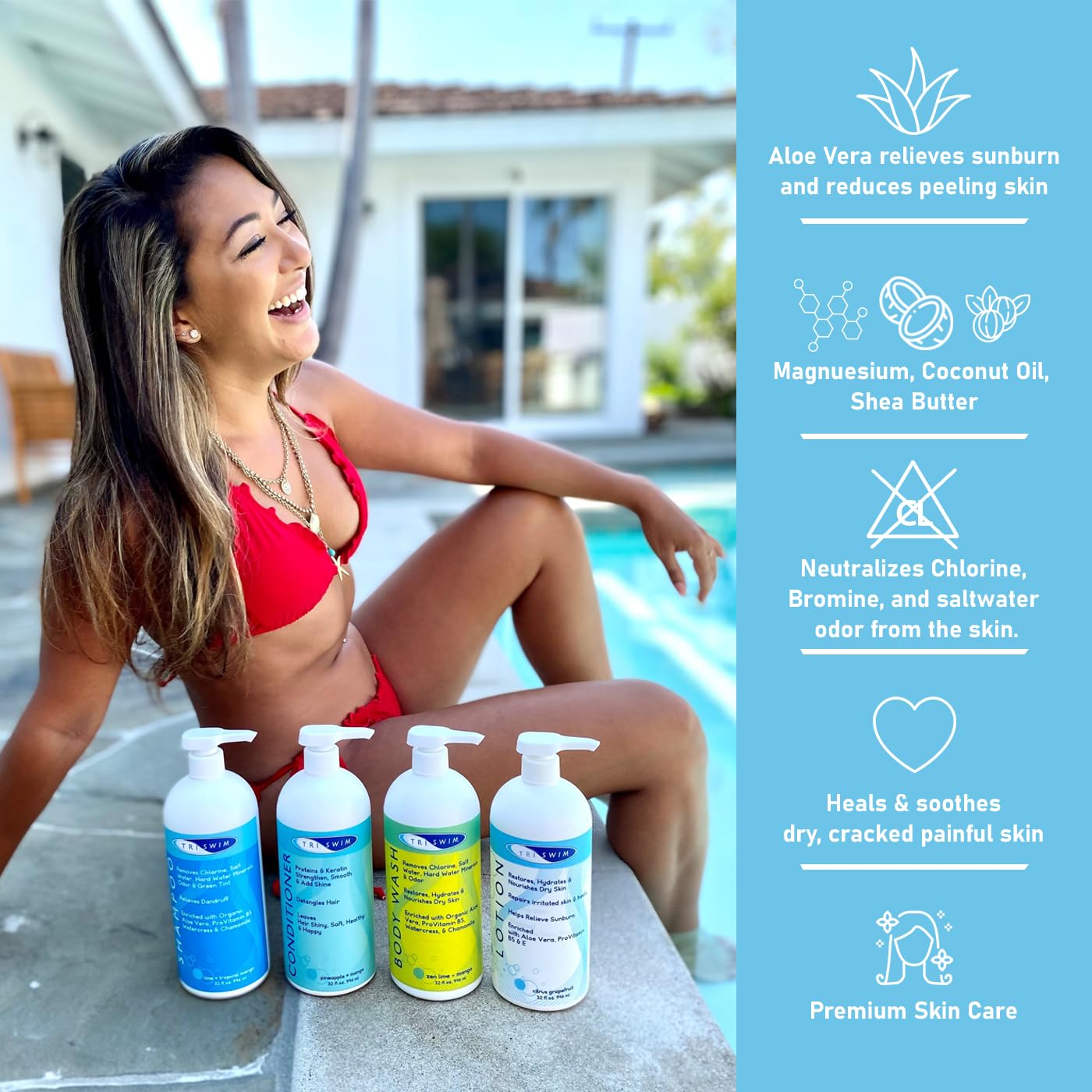 TRISWIM Swim Lotion 32oz | Neutralizes Chlorine, Bromine & Saltwater Odors | Deep Moisturizing Formula for Post-Swim Care | Aloe Vera, Shea Butter & Coconut Oil | Zen Grapefruit Scent