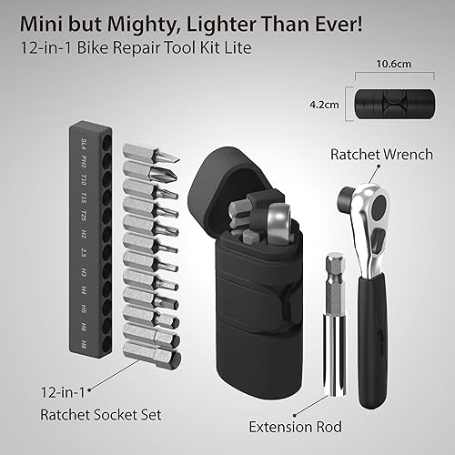 Miniatura 3 de BONE - Kit de herramientas portátiles para bicicleta, 12 en 1, mini cápsula de reparación de bicicletas, bolsa de silicona resistente a arañazos e