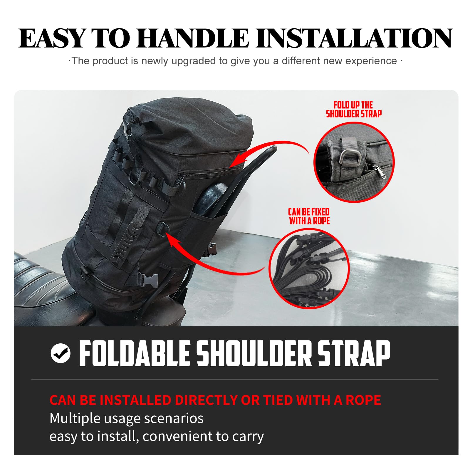 Borsa da viaggio sissy bar espandibile 50-80 l, antipioggia, tracolla, compatibile Harley, Yamaha, Suzuki, Kawasaki