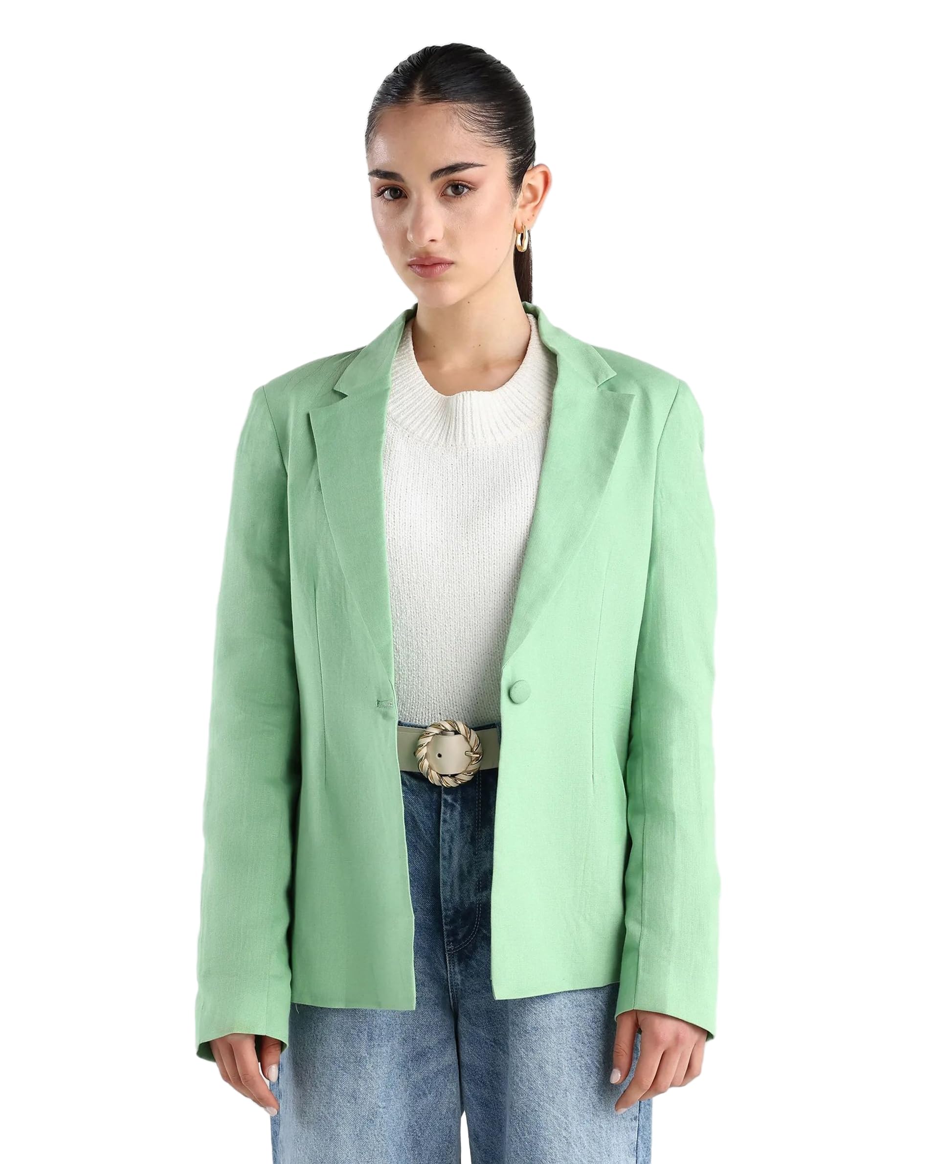 rareism Regular Fit Solid Mint Green Linen Notch Lapel Long Sleeve Blazer-picture-34
