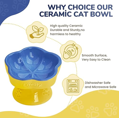 Miniatura 4 de S&Q's CERAMICS Cuenco elevado para gatos, cuenco elevado para alimentos y agua, plato con título de cerámica, apto para antivómitos y bigotes, apto