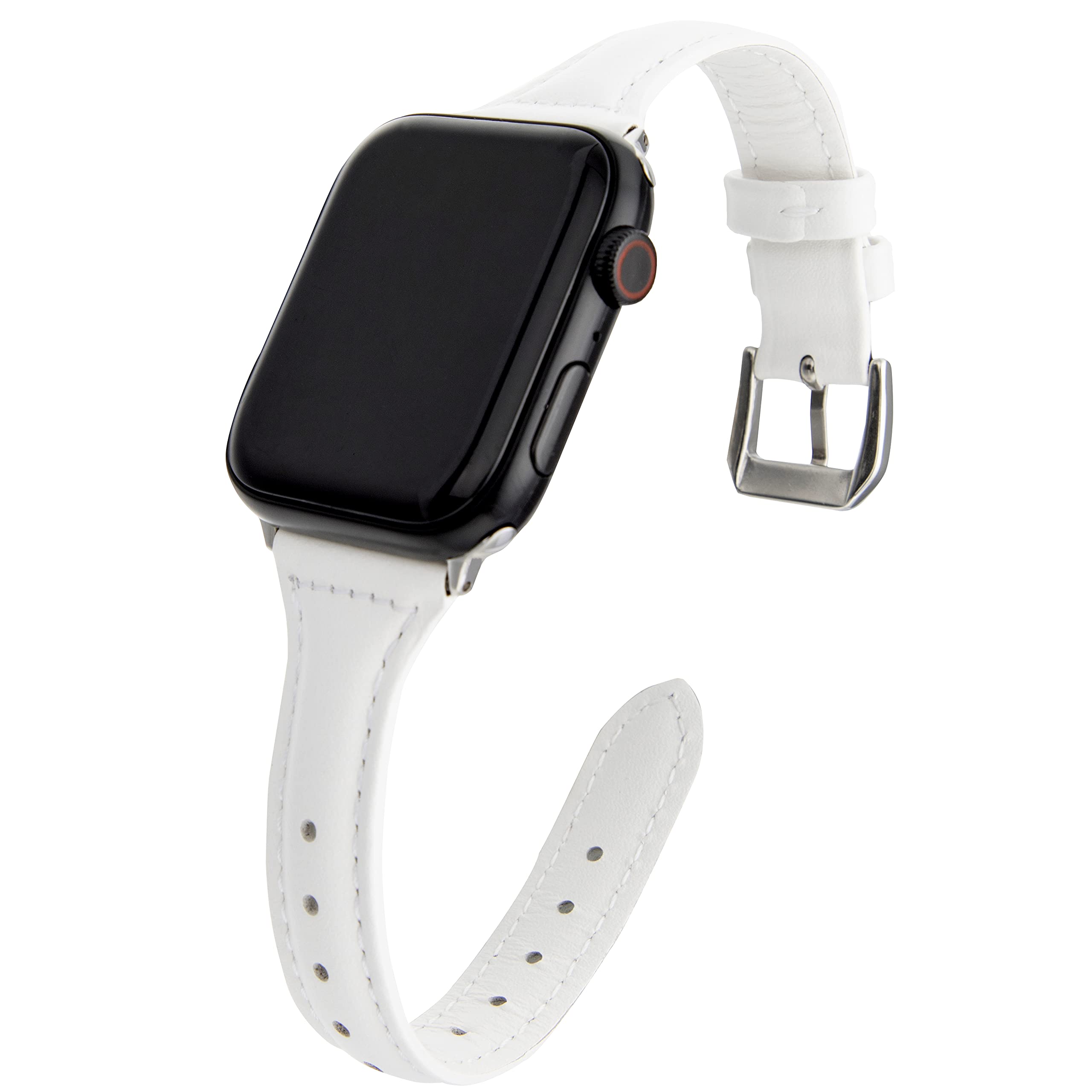 SEURE Kompatibel mit Apple Watch Armband 38mm 40mm 41mm,Damen Herren Soft Uhrarmband Slim Ersatzarmband Lederarmband mit Edelstahl-Verschluss für Serie SE/8/7/6/5/4/3/2/1 Weiß/Silber Schnalle