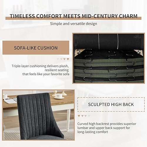 Vista 5 de Juego de 6 sillas de comedor modernas de mediados de siglo, sillas tapizadas de tela con respaldo alto para cocina y comedor con patas de madera