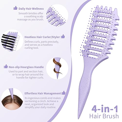 Miniatura 5 de Cepillo de pelo rizado para mujeres y hombres, cepillo 4 en 1 para definir y desenredar rizos - Cepillos antiencrespamiento antiestáticos con forma