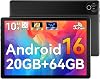 Android 16 Tablet, 10.4 inch Tablet, 20GB RAM 64GB ROM(1TB TF Expand), 5MP+8MP Camera, WiFi 6, BT5.4, 1280 * 800 IPS, 5000mAh, Dual Speakers Pad PC Tablets, Black