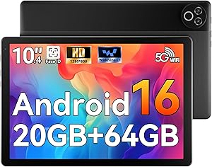 MUISOO Android 16 Tablet, 10.4 inch Tablet, 20GB RAM 64GB ROM(1TB TF Expand), 5MP+8MP Camera, WiFi 6, BT5.4, 1280 * 800 IP…