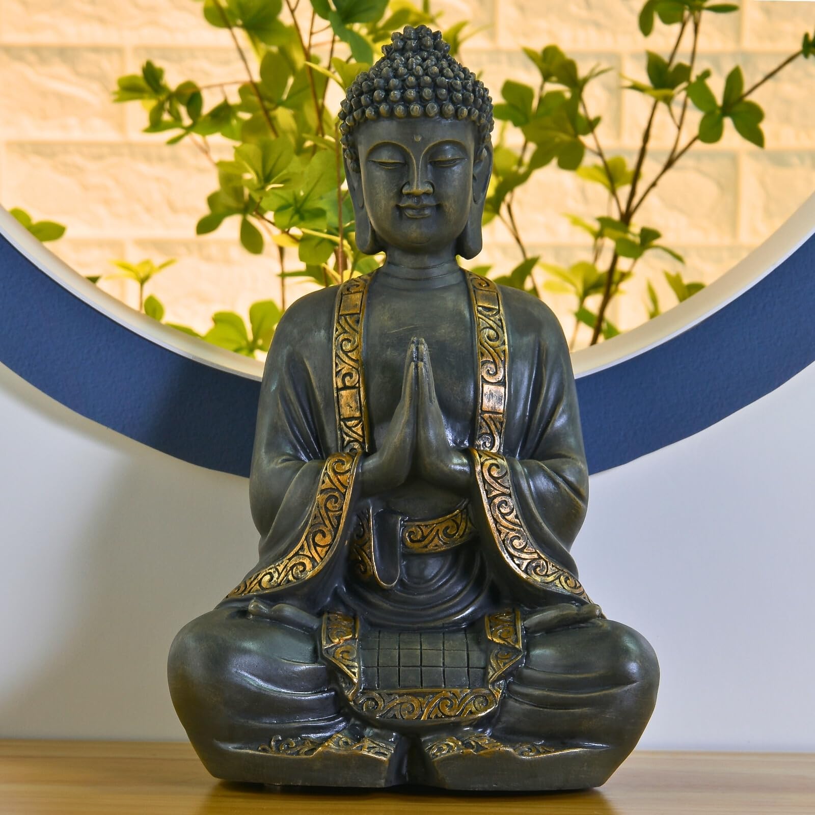 Zen Buddha Statue 40 cm Harz Patina Feng Shui Dekoration Bronze