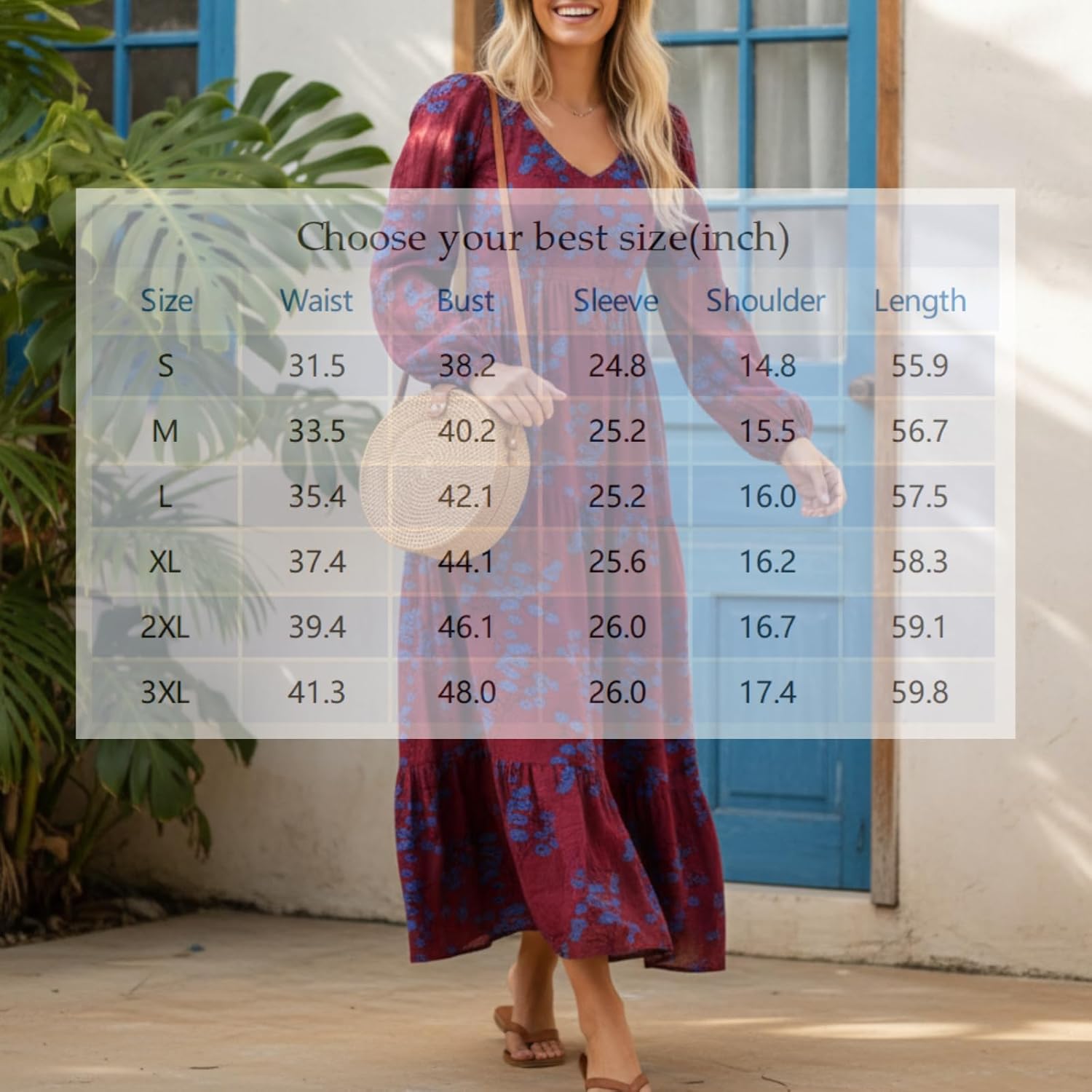 Womens Boho Floral Maxi Dress Long Sleeve V Neck Empire Waist Tiered Long Dresses Spring Wedding Guest Dress - Image 7