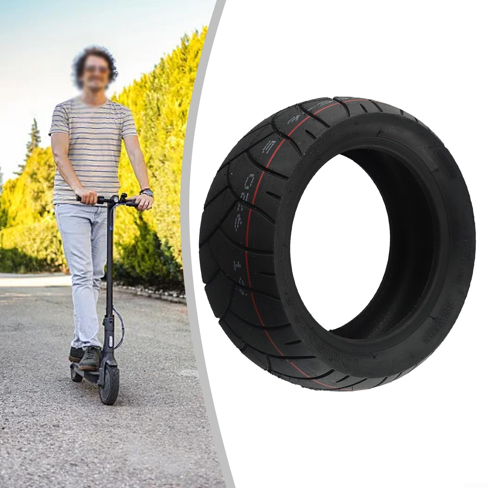 Pneu de rechange au format 100/55-6.5 et 90/65-6.5 sans chambre à air pour scooters électriques utilisés sur des terrains privés avec autorisation du propriétaire